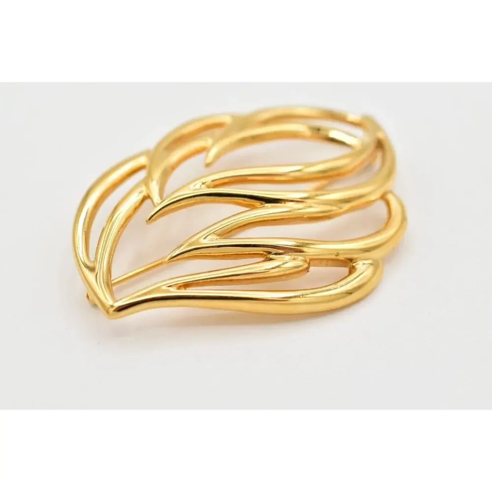 Monet Vintage Leaf Pin Brooch Gold Tone Abstract Chunky Fall Signed 1970s BinBG